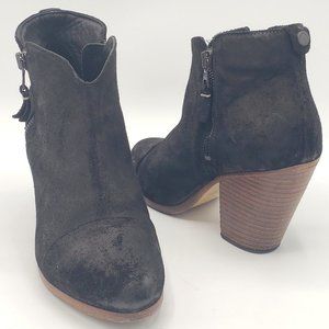 Rag&Bone Margot Bootie 7.5 Black Wax Suede Double Side Zippers Block Heel